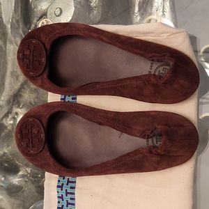 Tory Burch travel ballet suede burgundy